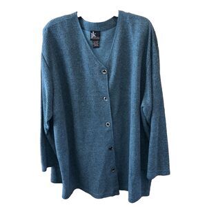 JK Knits Cardigan Long Sleeve V Neck 26 28 Teal Vintage V Neck Button Ribbed